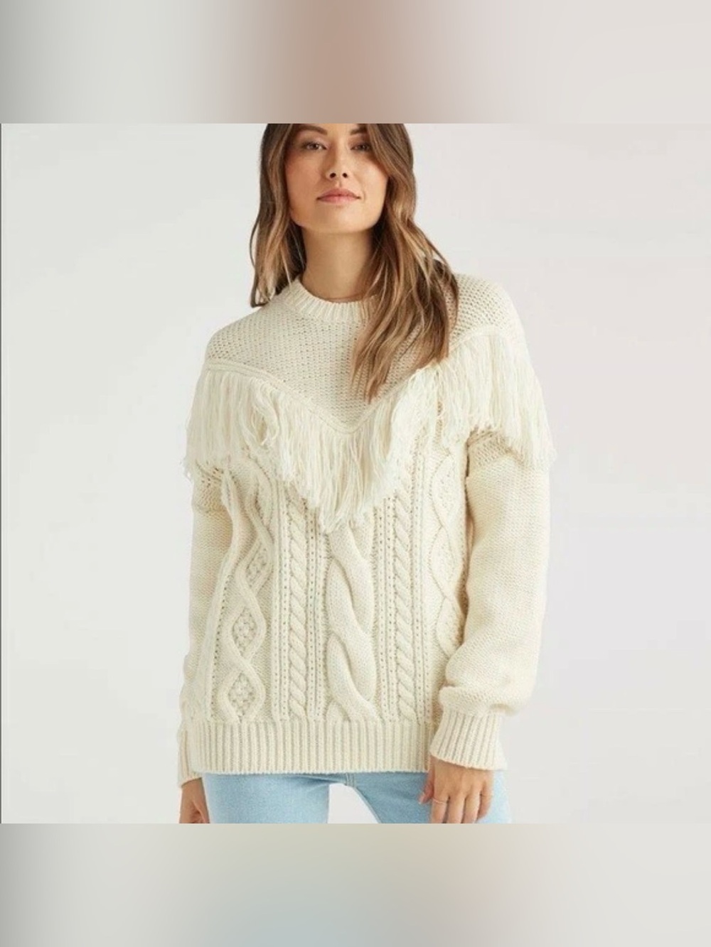 7 FOR ALL MANKIND 100% WOOL PULLOVER SWEATER Fringed Yoke Italy size M